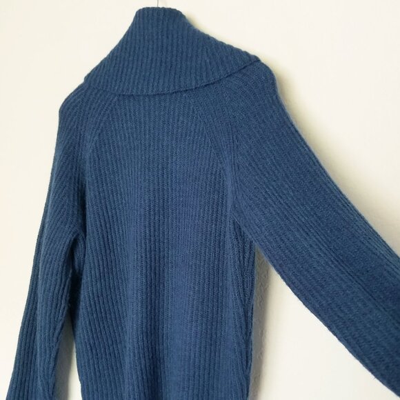 J. Crew Point Sur Ribbed Turtleneck Sweater M Chunky Teal Blue Mohair Wool  Knit - Picture 9 of 14